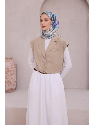 Belli Çiçek Desen Ipek Eşarp 4220D (Twıll) Gri Mavi - 56