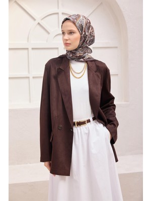 Belli Etnik Desen Premıum Soft Kahve Eşarp 4