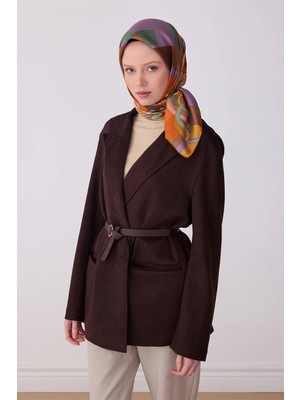 Belli Mor Çok Renkli Obje Desen %100 Twill Ipek Eşarp 4300-82