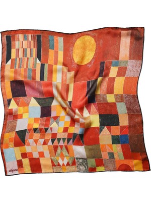 Silqoora %100 Ipek Bandana Fular Art Collection (55X55 Cm)-Paul Klee (Castle And Sun)