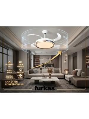 Gizli Kanatlı Tavan Vantilatörü ve Oda Vantilatörü - Yaz/kış Modlu 3 Işık Modlu Kumandalı Şık Tasarım