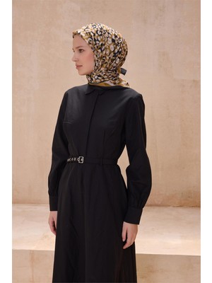 Belli Leopar Desen Premıum Soft Siyah Hardal Eşarp 13