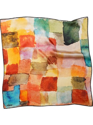 Silqoora %100 Ipek Bandana Fular Art Collection (55X55 Cm)-Paul Klee (Colored Squares)