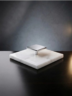 Faralya Home Doğal Mermer Beyaz Mermer Banyo Gider Kapağı 10X10 cm Gümüş Kulp