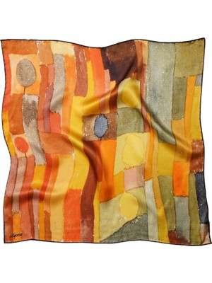 Silqoora %100 Ipek Bandana Fular Art Collection (55X55 Cm)-Paul Klee (Gece Çiçekleri)