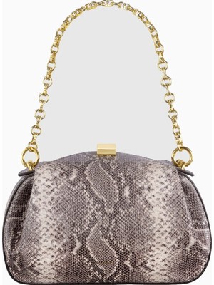 Yuzefi Oyster Mini Clutch ve Omuz Çantası, Kabartmalı Yılan Desenli %100 Deri Lüks Tasarım