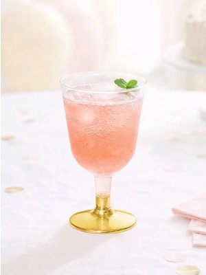 Parti Adresi Mika Plastik Kadeh Metalize Altın Ayaklı Şarap Bardağı 150 ml 6'lı