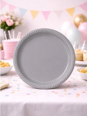 Parti Adresi Plastik Tabak Doğum Günü Parti Tabağı Gümüş 21 cm 25'li