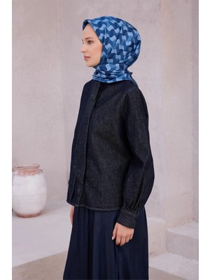 Belli Geometrik Desen Ipek Eşarp 4211D (Twıll) Lacivert - 06