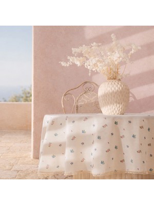Evidea Soft Pane Dantelli Yuvarlak  Masa Örtüsü - Ekru - 150X150 cm