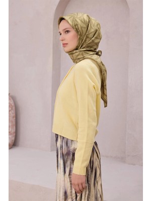Belli Geometik Desen Ipek Eşarp 4221D (Twıll) Haki - 81