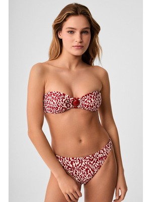 Kom Lium Aksesuar Detaylı Straplez Bikini Takımı Bordo