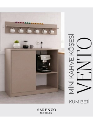 Vento Mini Kahve Köşesi Çok Amaçlı Mutfak Dolabı (Kum Beji)