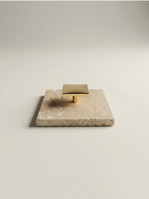 Faralya Home Doğal Traverten Mermer Banyo Gider Kapağı 10X10 cm Gold Kulp