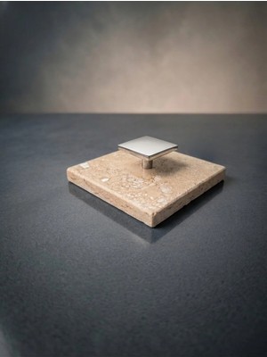 Faralya Home Doğal Traverten Mermer Banyo Gider Kapağı 10X10 cm Gümüş Kulp