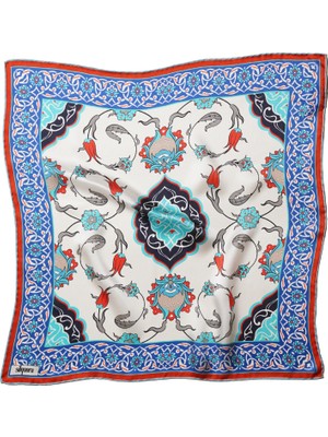 Silqoora %100 Ipek Bandana Fular Art Collection (55X55 Cm)-Çini (Şemse-I Mai)
