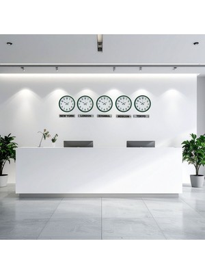 Lowell Home Yeşil Tabelalı 36 cm 5 Li Dünya Saatleri LWLHM-RSYT367