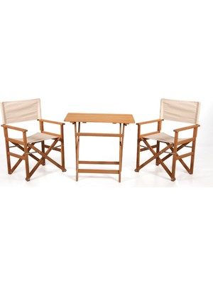Meya Dekor 2+1 Rejisör Masa Sandalye Seti - Natürel / Bej - 60X80 cm