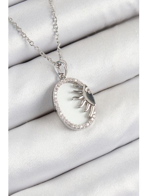 Kocadal Mht 316L Çelik Zirkon Taşlı Yarım Güneş Model Gümüş Renk Kadın Kolye Mht