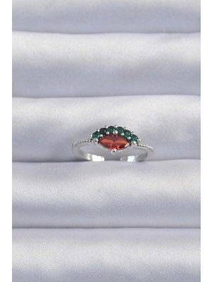 Kocadal Mht Pirinç Gümüş Renk Renkli Zirkon Taşlı Ayarlanabilir Karpuz Model Yüzük Mht