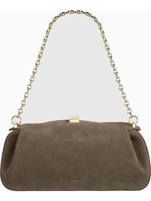 Yuzefi Oyster Süet Lüks Italyan Clutch ve Omuz Çantası, Gold Detaylı Tasarım