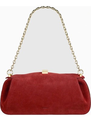 Yuzefi Oyster Süet Lüks Italyan Clutch ve Omuz Çantası, Gold Detaylı Tasarım