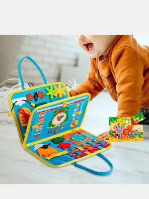 Generic Montessori Aktivite Çantası 20 Aktivite 4 Sayfa | 1-3 Yaş Eğitici Oyuncak | Motor Beceri Geliştirici Keçe Oyun Seti | Mavi