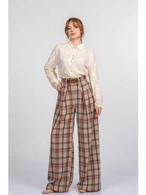 MissVina Silvara Pileli Bol Paça Keten Pantolon