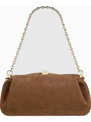 Yuzefi Oyster Süet Lüks Italyan Clutch ve Omuz Çantası, Gold Detaylı Tasarım