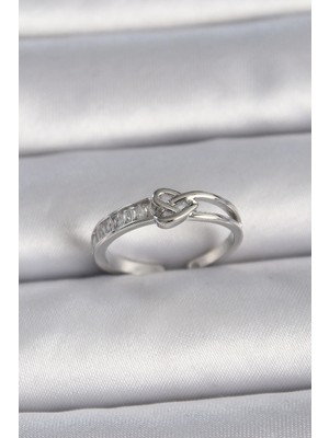 Kocadal Mht Pirinç Gümüş Renk Ayarlanabilir Zirkon Taşlı Düğüm Kalp Model Kadın Yüzük Mht