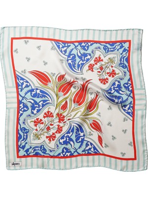 Silqoora Ipek Bandana Fular Art Collection (55X55 Cm)-Çini (Lalezar)