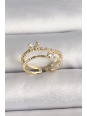 Kocadal Mht Pirinç Gold Renk Zirkon Taş Detaylı Kelebek Figür Ayarlanabilir Yüzük Mht