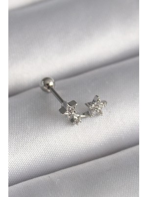 Kocadal Mht 316L Çelik Gümüş Renk Zirkon Taşlı Yıldız Tragus Piercing Mht