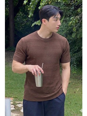 Tarz Cool Fitilli Triko Tişört Erkek Slim Fit Yazlık Premium Basic Üst