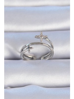 Kocadal Mht Pirinç Gümüş Renk Zirkon Taşlı Yıldız Model Kadın Yüzük Mht