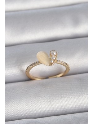 Kocadal Mht Pirinç Gümüş Renk Ayarlanabilir Zirkon Taşlı Beyaz Mineli Kalp Model Kadın Yüzük Mht