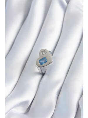 Kocadal Mht Pirinç Gümüş Renk Kalp Model Yıldız Zirkon Taş Detay Kadın Yüzük Mht