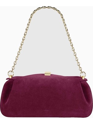 Yuzefi Oyster Süet Lüks Italyan Clutch ve Omuz Çantası, Gold Detaylı Tasarım