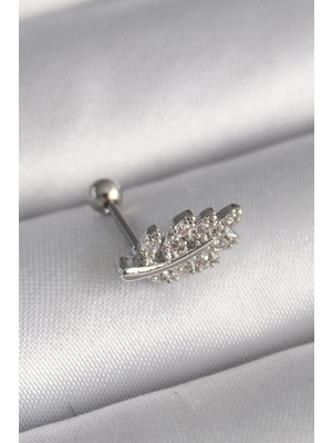 Kocadal Mht 316L Çelik Gümüş Renk Zirkon Taşlı Dal Tragus Piercing Mht