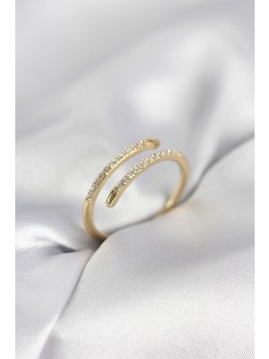 Kocadal Mht Gold Renk Yılan Kuyruk Model Zirkon Taşlı Kadın Yüzük Mht