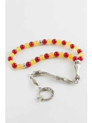 DS LLC Kırmızı Sarı Ceyt Doğaltaş Tesbih 6 mm DLLSRSBJ34