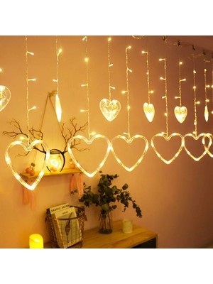 Kocadal Mht Gün Işığı - Kalpli 3mt - Fişli Eklemeli - Fonksiyonlu Lux Sarkıt Perde LED - Dekor Lamb