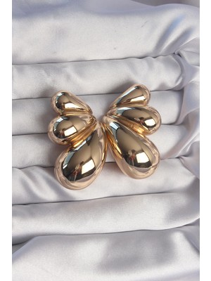 Kocadal Mht Pirinç Gold Renk Iri Bombeli Kelebek Küpe Mht