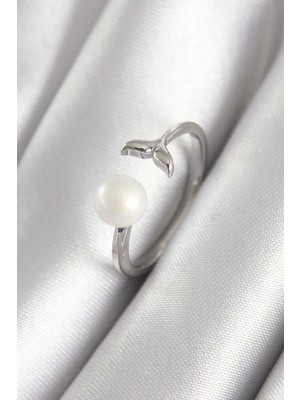 Kocadal Mht Pirinç Gümüş Renk Top Inci Figür Balık Kuyruğu Model Kadın Yüzük Mht