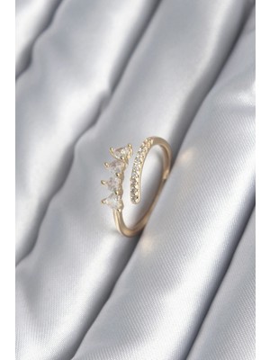 Kocadal Mht Pirinç Gold Renk Kalp Zirkon Taş Detay Kadın Yüzük Mht