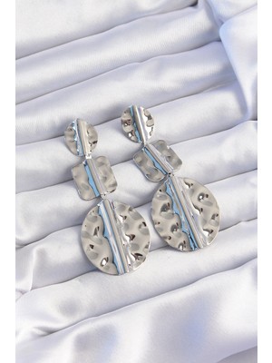 Kocadal Mht Pirinç Gümüş Renk Geometrik Ezme Plaka Küpe Mht