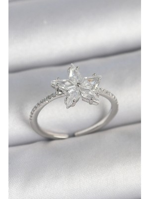 Kocadal Mht Pirinç Gümüş Renk Zirkon Taşlı Yıldız Model Ayarlanabilir Kadın Yüzük Mht