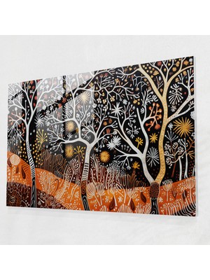 Popcasso Yerli Kabuk Boyama Cam Duvar Tablosu - Aborjin Semboller ile Çizgisel Tasarım