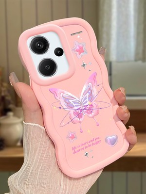 HONTINGA Redmi Note 13 Pro Plus 5g Uyumlu Kılıfı Düşüme Önleyici Basitlik Anti Düşme Darbeye Dayanıklı Basit Pembe Yumuşak Silikon Telefon Kılıfı Kelebek Desen K9-0071