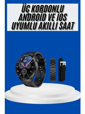 Calperia Amoled Ekran Akıllı Saat Üç Kordonlu Ios Android Uyumlu